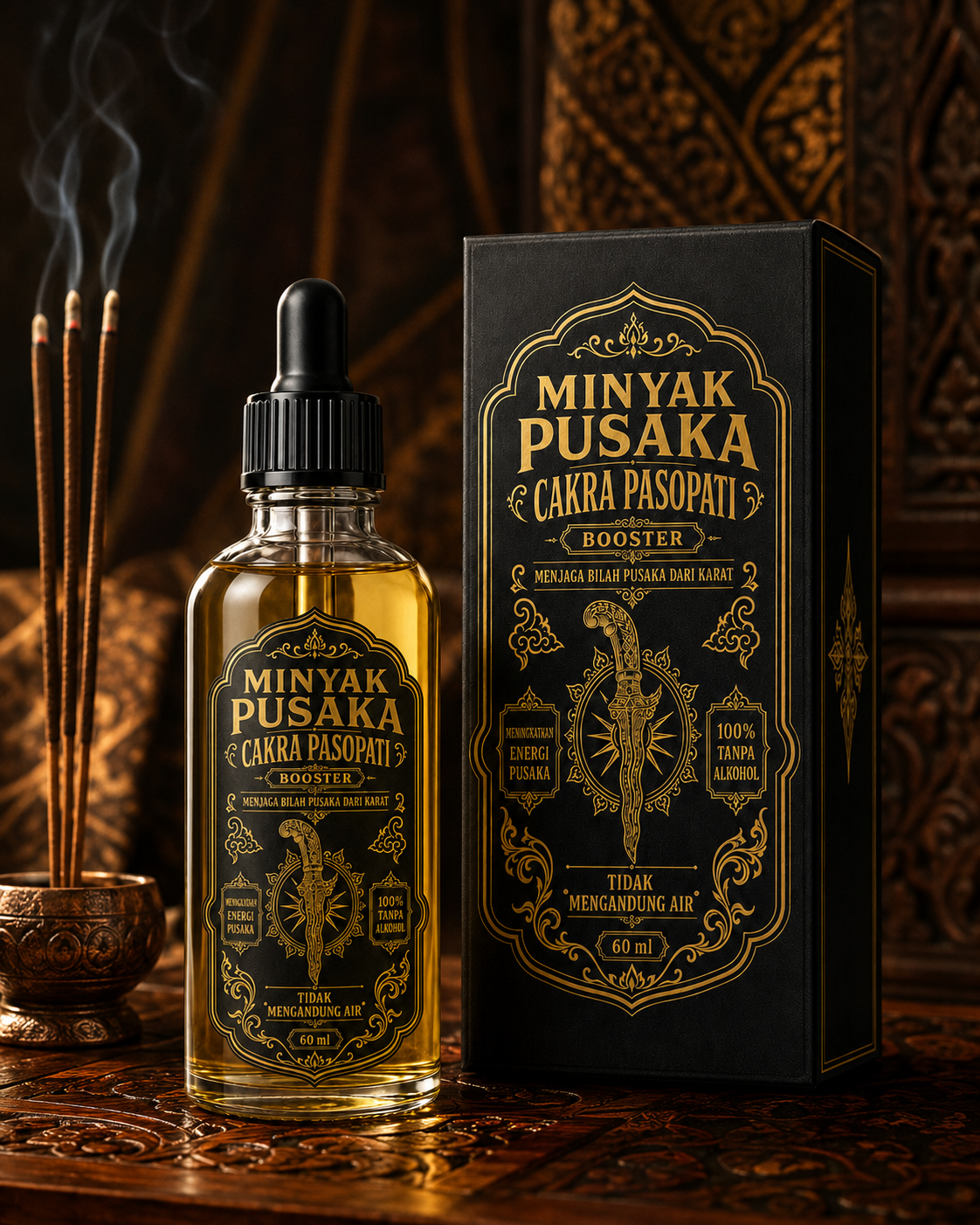 Minyak Pusaka Booster Cakra Pasopati kemasan botol pipet 60 ml