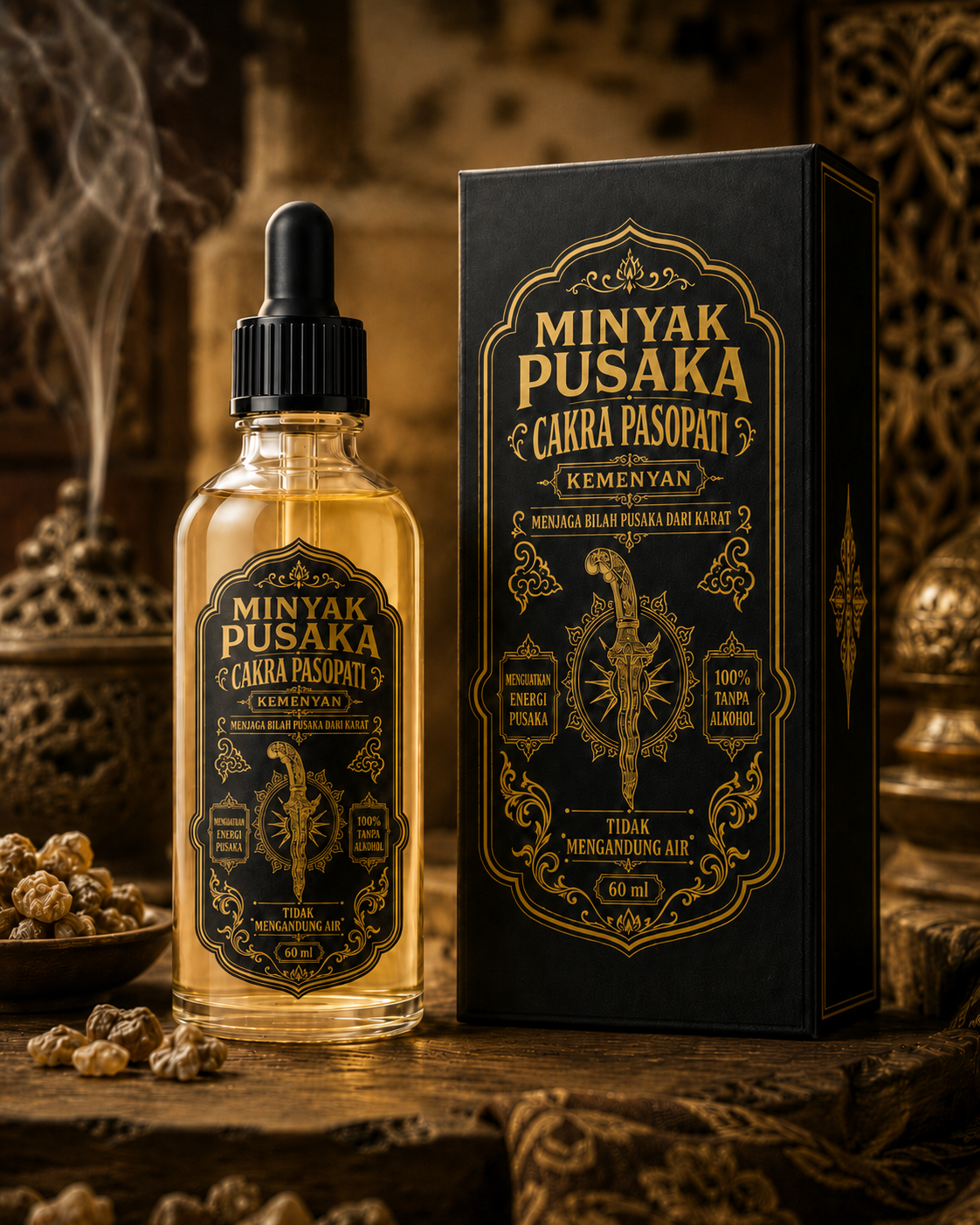 Minyak Pusaka Kemenyan Cakra Pasopati kemasan botol pipet 60 ml
