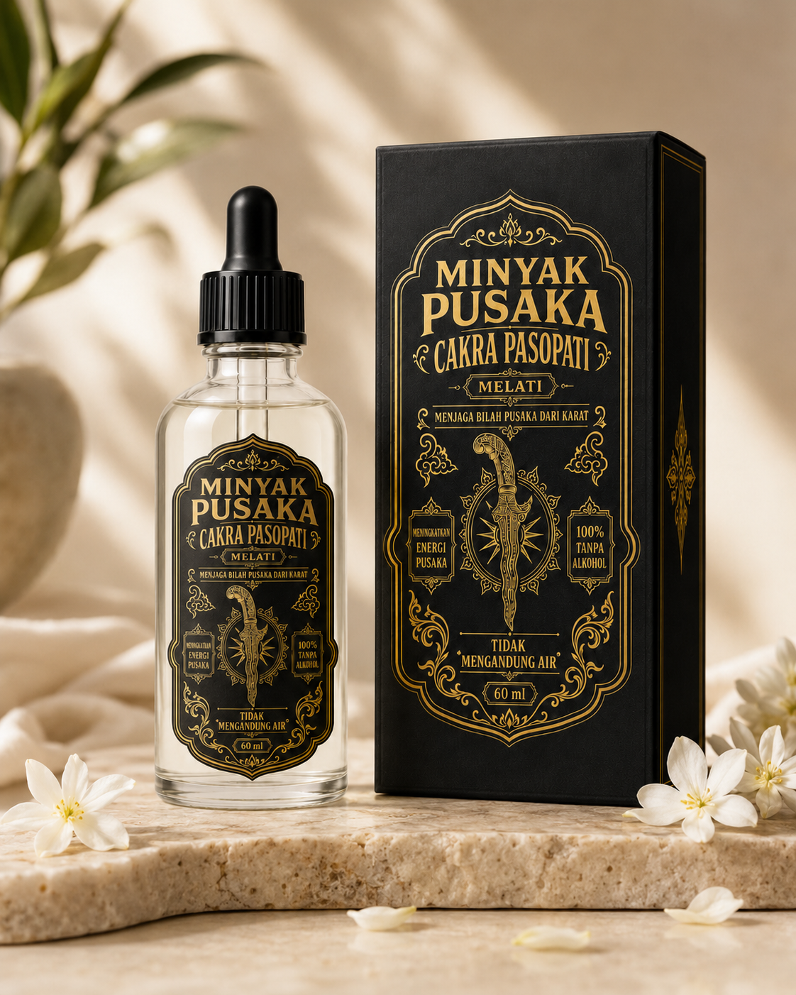 Minyak Pusaka Melati Cakra Pasopati kemasan botol pipet 60 ml